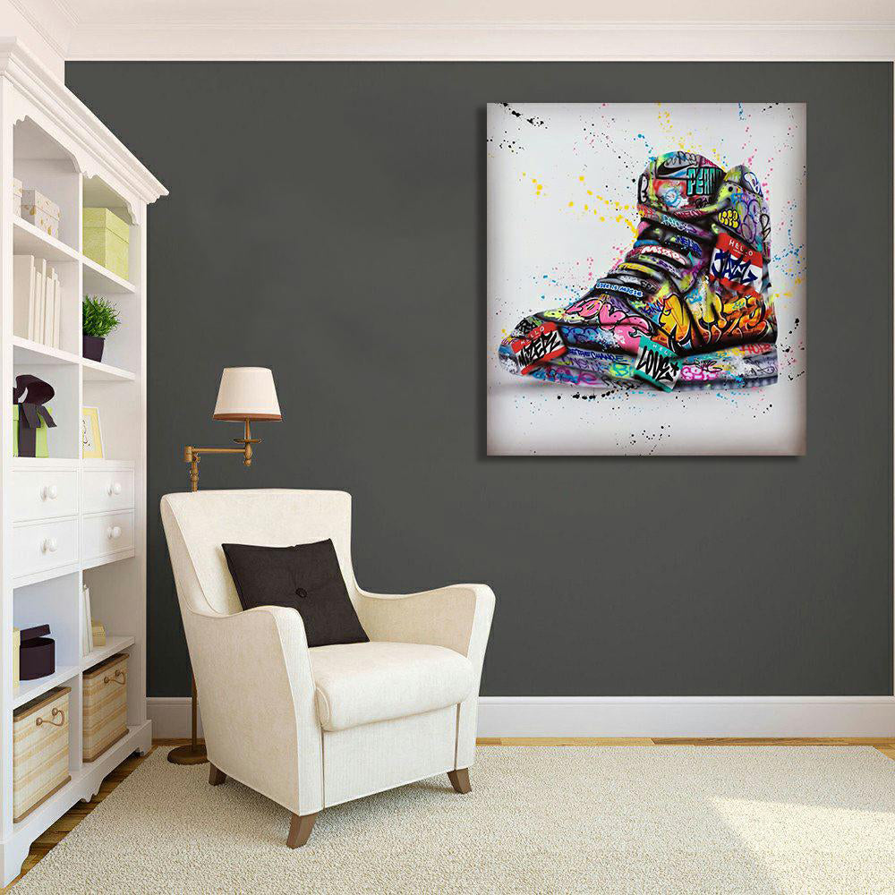 Modern Pop Art Canvas Wall Art Print Poster | Home Decor | Stretched 1 Panel - Graffiti Shoe