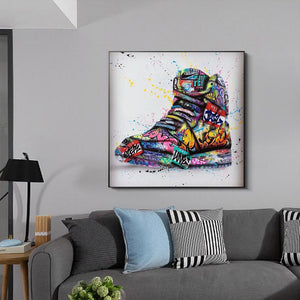 Modern Pop Art Canvas Wall Art Print Poster | Home Decor | Stretched 1 Panel - Graffiti Shoe