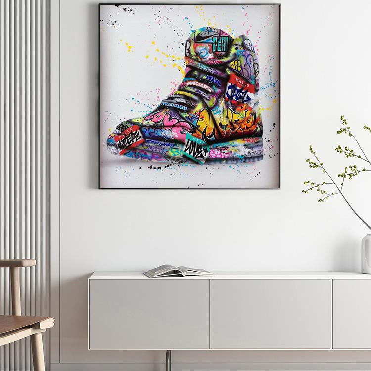 Modern Pop Art Canvas Wall Art Print Poster | Home Decor | Stretched 1 Panel - Graffiti Shoe