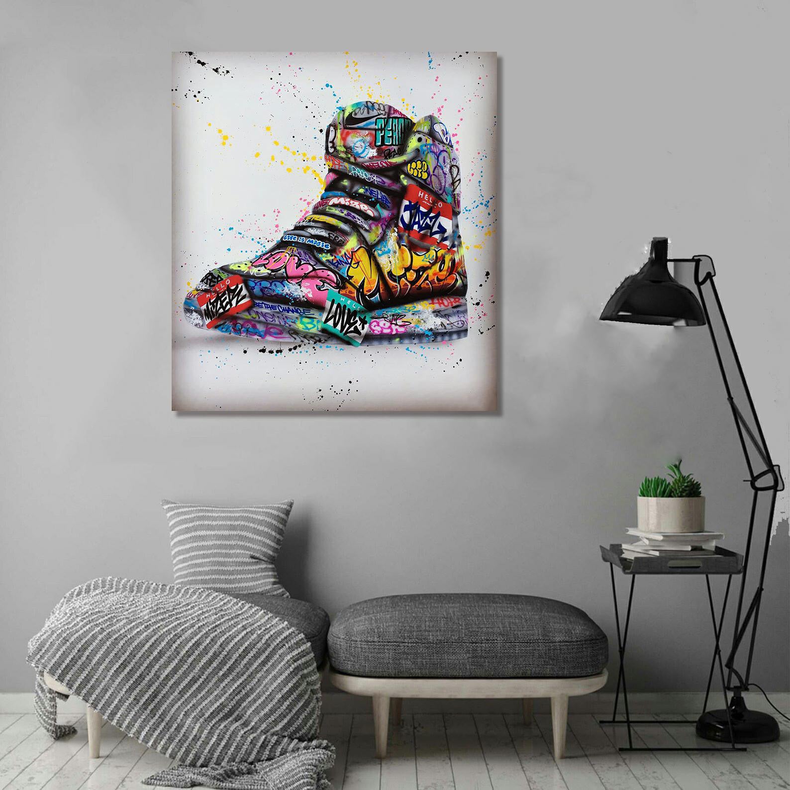 Modern Pop Art Canvas Wall Art Print Poster | Home Decor | Stretched 1 Panel - Graffiti Shoe