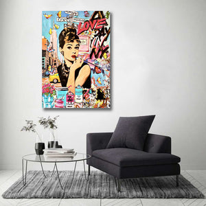 Modern Pop Art Canvas Wall Art Print Poster | Home Decor | Stretched 1 Panel - Audrey Hepburn