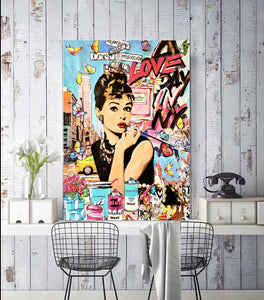 Modern Pop Art Canvas Wall Art Print Poster | Home Decor | Stretched 1 Panel - Audrey Hepburn
