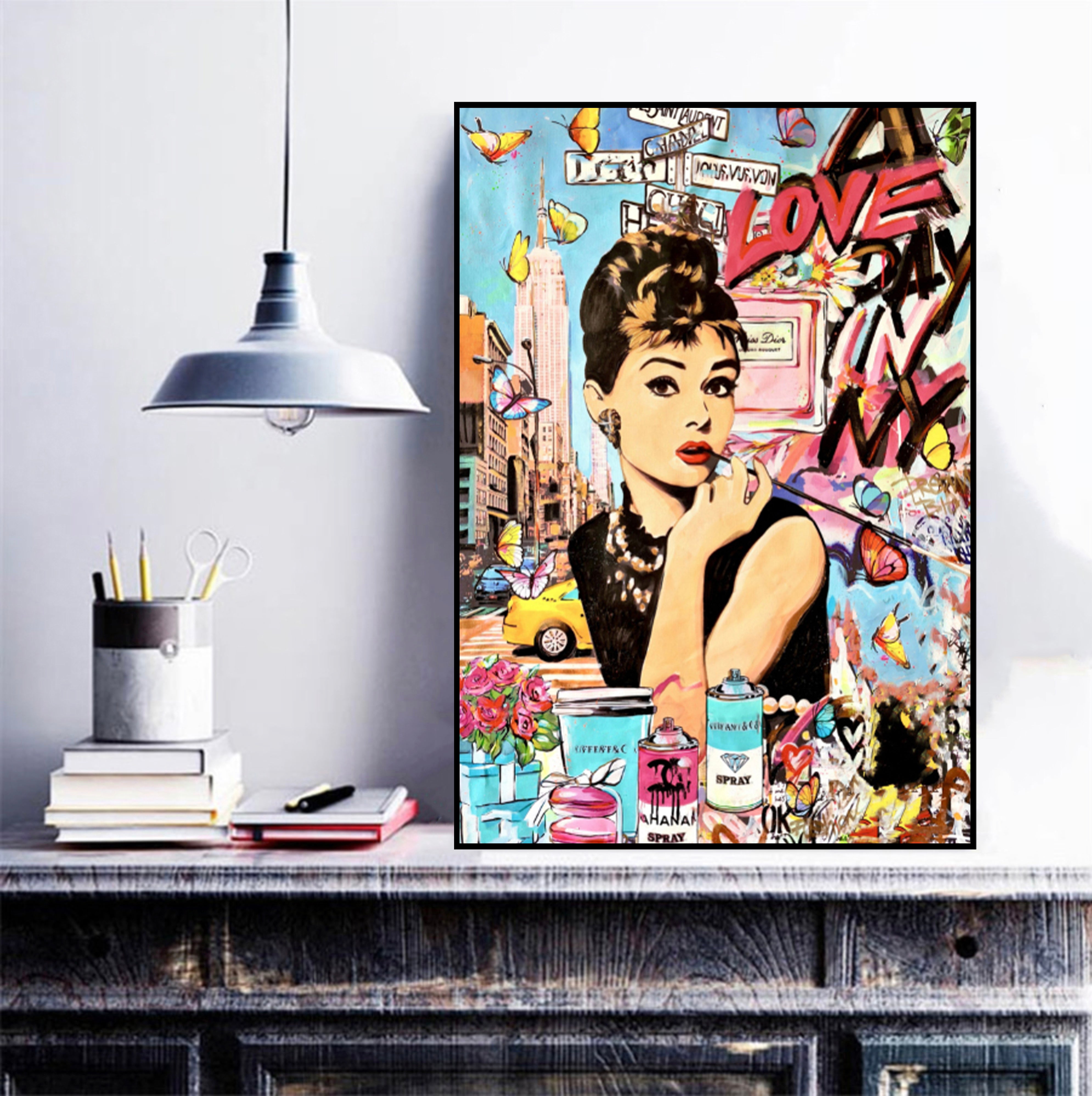Modern Pop Art Canvas Wall Art Print Poster | Home Decor | Stretched 1 Panel - Audrey Hepburn
