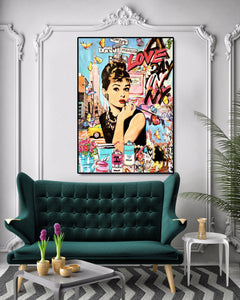 Modern Pop Art Canvas Wall Art Print Poster | Home Decor | Stretched 1 Panel - Audrey Hepburn