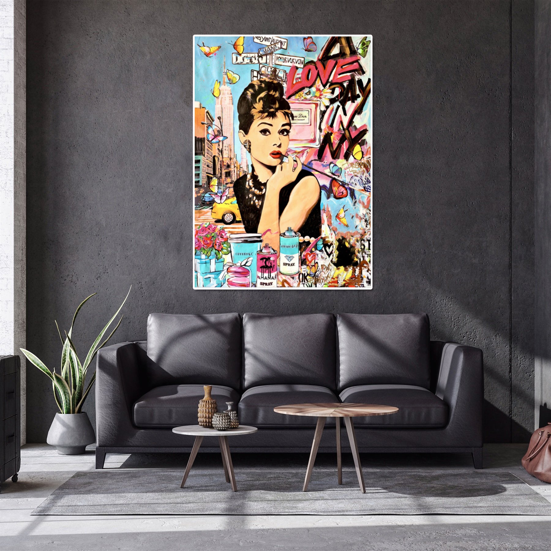 Modern Pop Art Canvas Wall Art Print Poster | Home Decor | Stretched 1 Panel - Audrey Hepburn