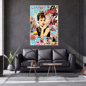 Modern Pop Art Canvas Wall Art Print Poster | Home Decor | Stretched 1 Panel - Audrey Hepburn