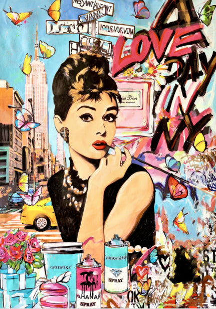 Modern Pop Art Canvas Wall Art Print Poster | Home Decor | Stretched 1 Panel - Audrey Hepburn