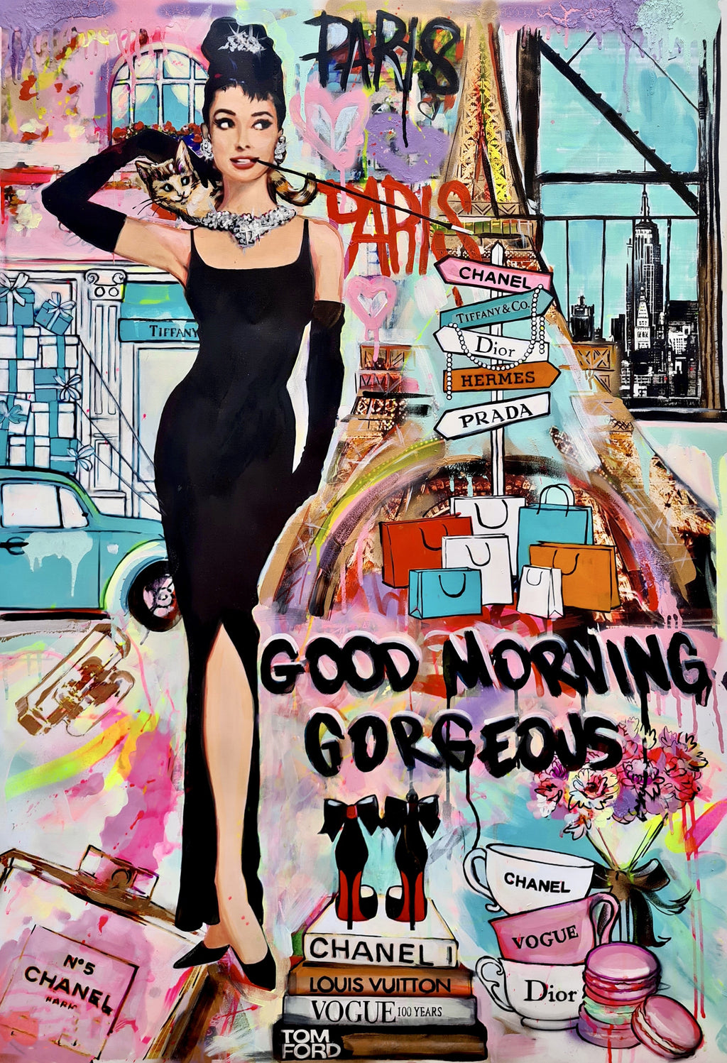 Modern Pop Art Canvas Wall Art Print Poster | Home Decor | Stretched 1 Panel - Audrey Hepburn