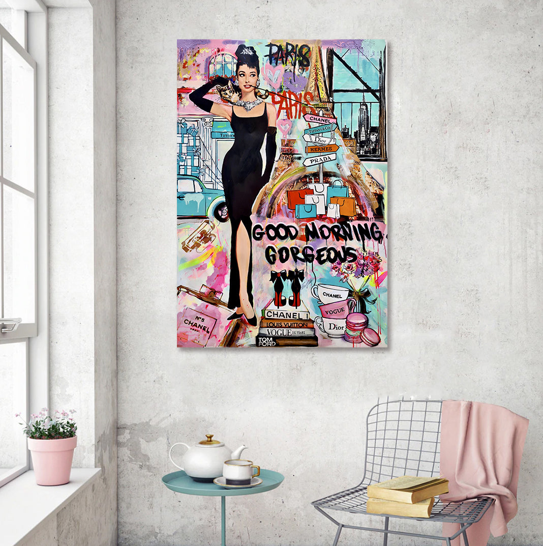 Modern Pop Art Canvas Wall Art Print Poster | Home Decor | Stretched 1 Panel - Audrey Hepburn