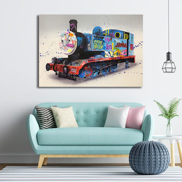 Banksy | Urban Graffiti Canvas Wall Art Print Poster | Home Decor | Stretched 1 Panel - Thomas Tank Engine Graffiti Street Art