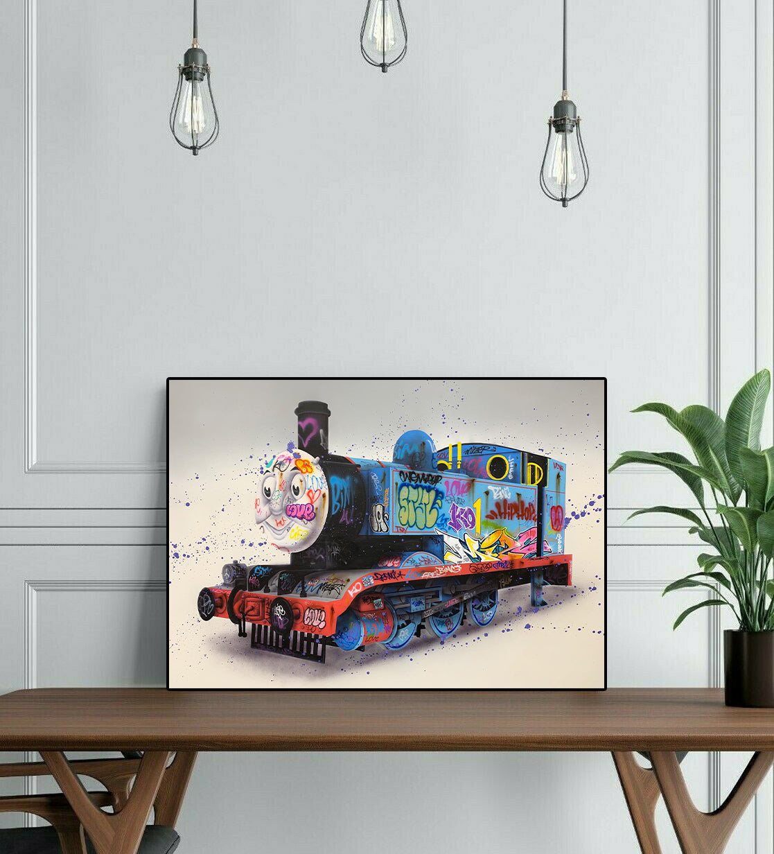 Banksy | Urban Graffiti Canvas Wall Art Print Poster | Home Decor | Stretched 1 Panel - Thomas Tank Engine Graffiti Street Art