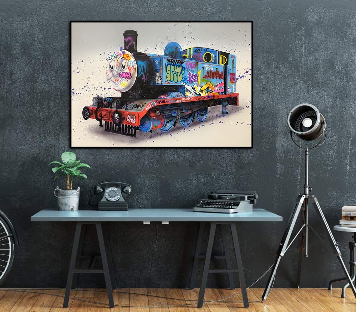 Framed 1 Panel - Banksy -Thomas Tank Engine Graffiti Street Art