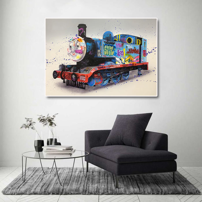 Banksy | Urban Graffiti Canvas Wall Art Print Poster | Home Decor | Stretched 1 Panel - Thomas Tank Engine Graffiti Street Art