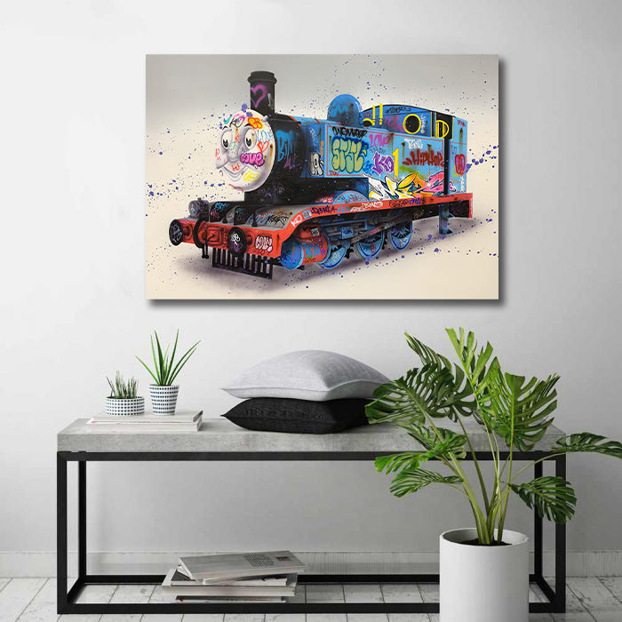 Banksy | Urban Graffiti Canvas Wall Art Print Poster | Home Decor | Stretched 1 Panel - Thomas Tank Engine Graffiti Street Art