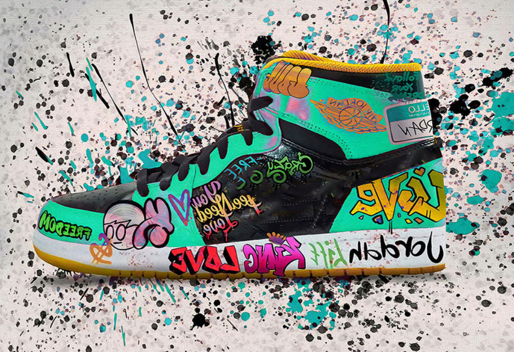 Modern Pop Art Canvas Wall Art Print Poster | Home Decor | Stretched 1 Panel - Graffiti Shoe