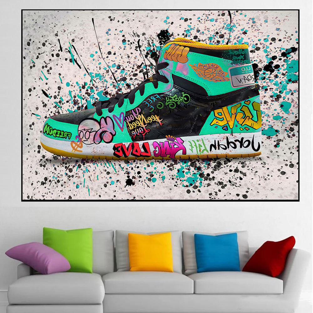 Modern Pop Art Canvas Wall Art Print Poster | Home Decor | Stretched 1 Panel - Graffiti Shoe