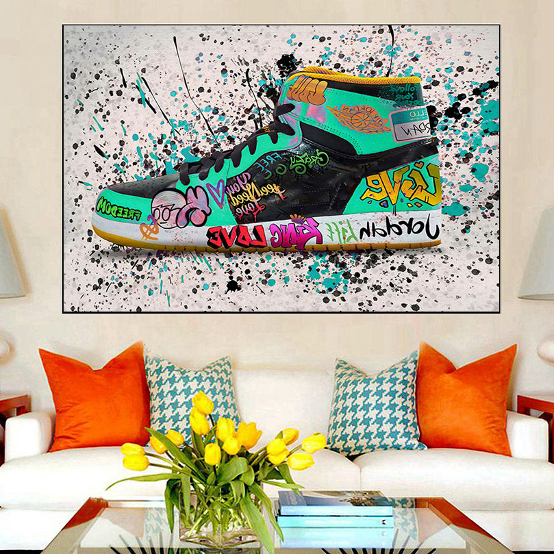 Modern Pop Art Canvas Wall Art Print Poster | Home Decor | Stretched 1 Panel - Graffiti Shoe