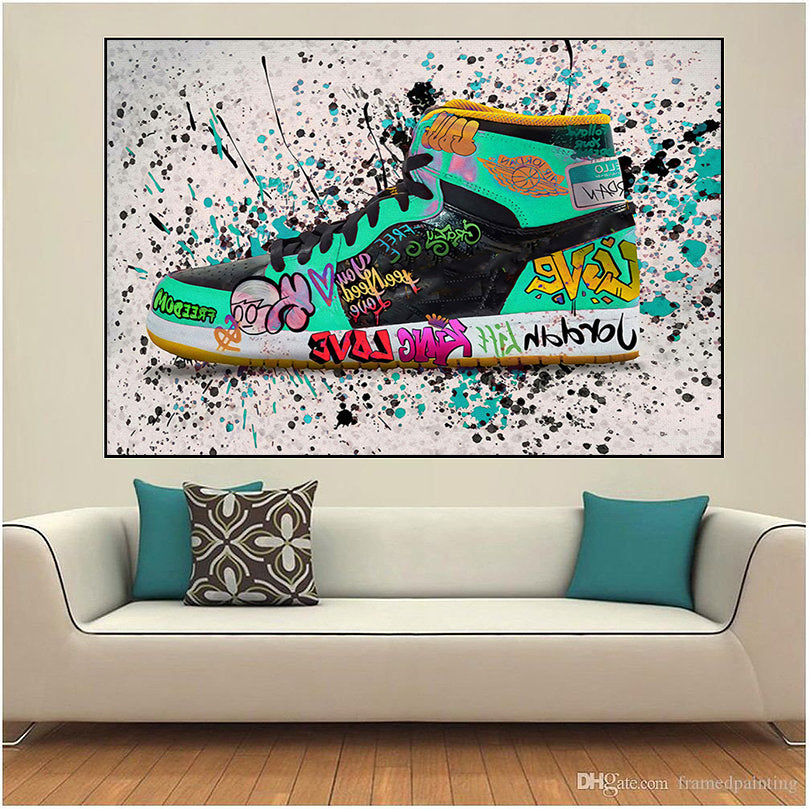 Modern Pop Art Canvas Wall Art Print Poster | Home Decor | Stretched 1 Panel - Graffiti Shoe