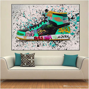 Modern Pop Art Canvas Wall Art Print Poster | Home Decor | Stretched 1 Panel - Graffiti Shoe