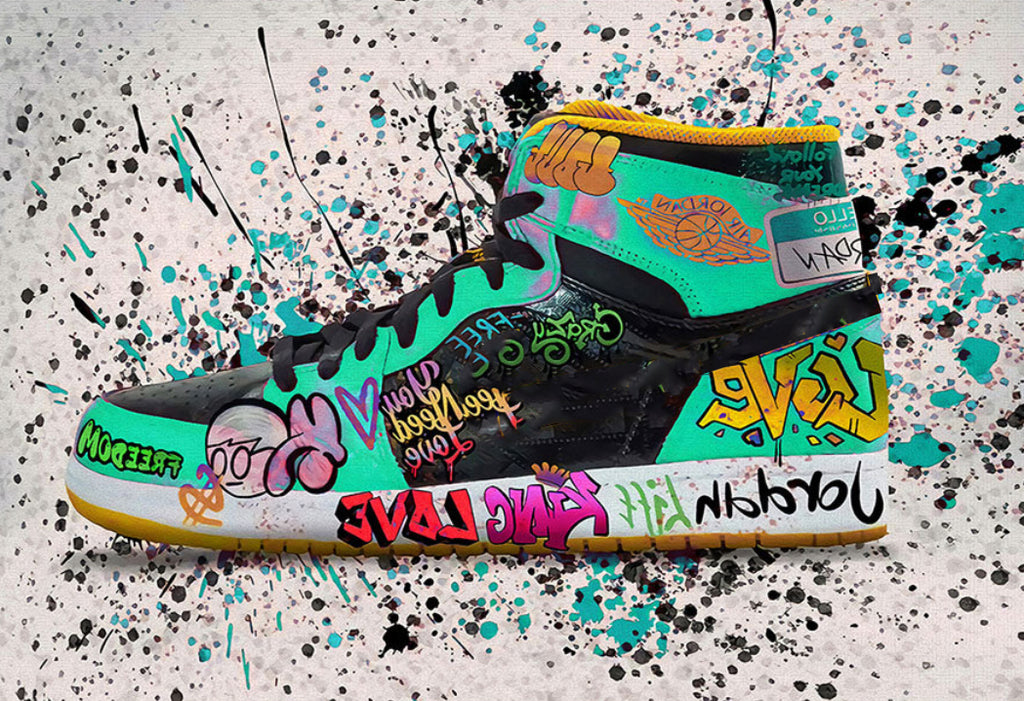 Modern Pop Art Canvas Wall Art Print Poster | Home Decor | Stretched 1 Panel - Graffiti Shoe