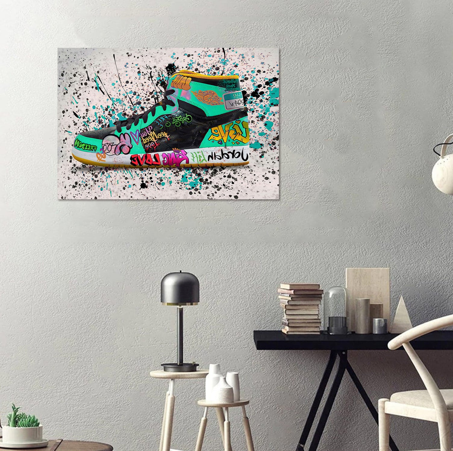 Modern Pop Art Canvas Wall Art Print Poster | Home Decor | Stretched 1 Panel - Graffiti Shoe