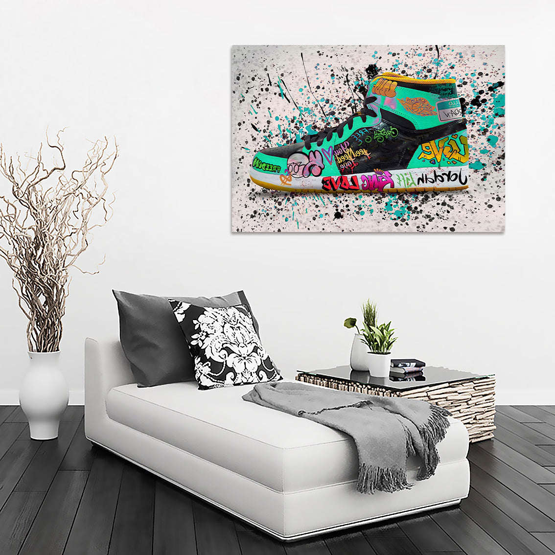 Modern Pop Art Canvas Wall Art Print Poster | Home Decor | Stretched 1 Panel - Graffiti Shoe