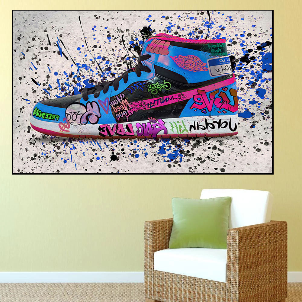 Modern Pop Art Canvas Wall Art Print Poster | Home Decor | Stretched 1 Panel - Graffiti Shoe