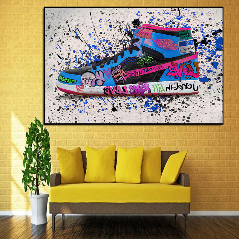 Modern Pop Art Canvas Wall Art Print Poster | Home Decor | Stretched 1 Panel - Graffiti Shoe