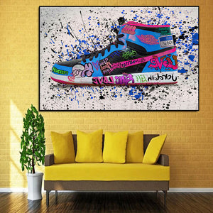 Modern Pop Art Canvas Wall Art Print Poster | Home Decor | Stretched 1 Panel - Graffiti Shoe