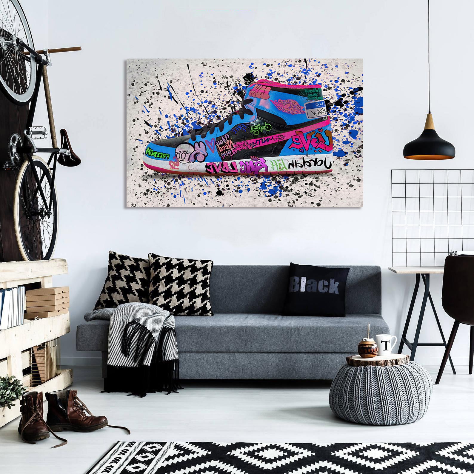 Modern Pop Art Canvas Wall Art Print Poster | Home Decor | Stretched 1 Panel - Graffiti Shoe