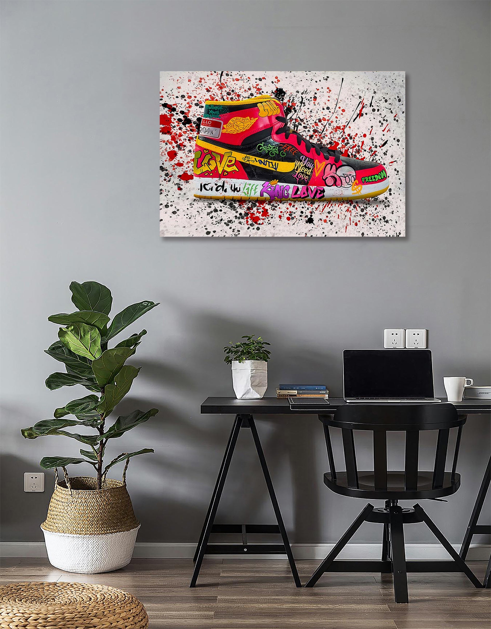 Modern Pop Art Canvas Wall Art Print Poster | Home Decor | Stretched 1 Panel - Graffiti Shoe