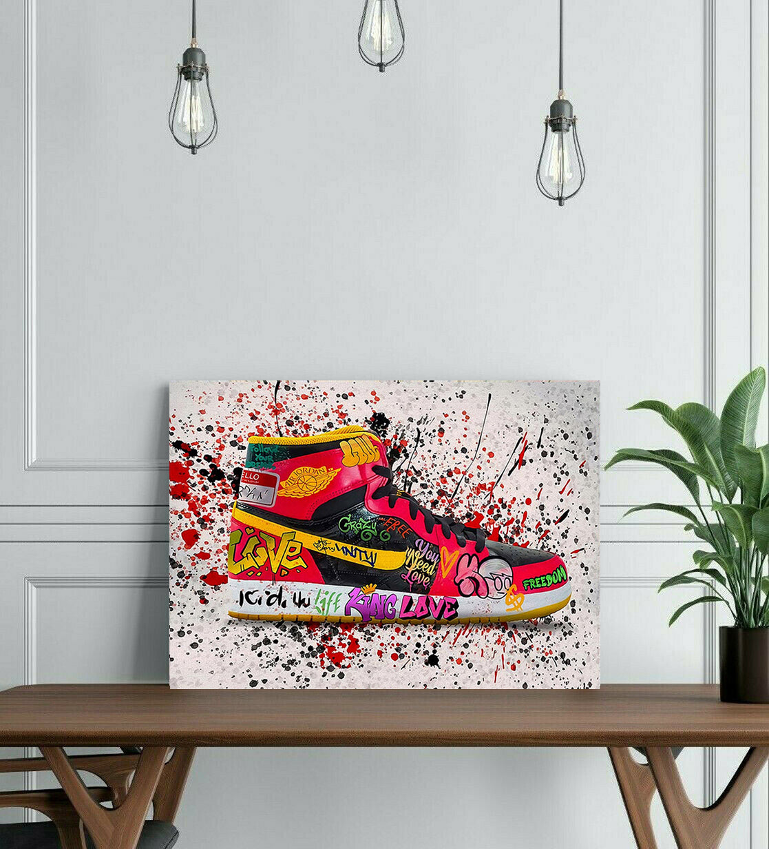 Modern Pop Art Canvas Wall Art Print Poster | Home Decor | Stretched 1 Panel - Graffiti Shoe