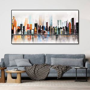 Modern Abstract Canvas Wall Art Print Poster | Home Decor | Stretched 1 Panel - City