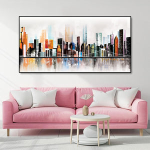 Modern Abstract Canvas Wall Art Print Poster | Home Decor | Stretched 1 Panel - City
