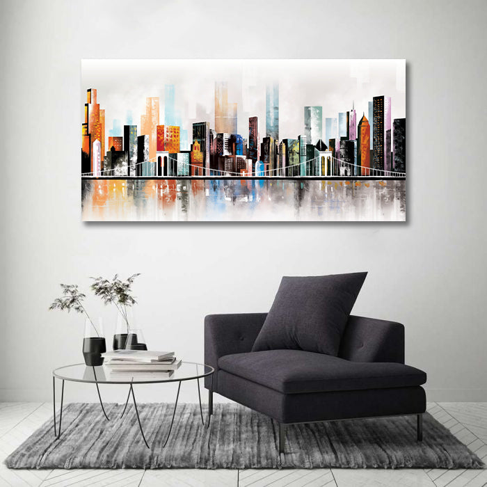 Modern Abstract Canvas Wall Art Print Poster | Home Decor | Stretched 1 Panel - City