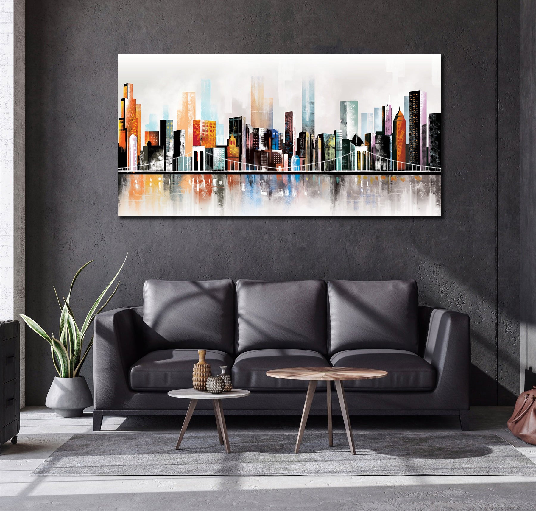 Modern Abstract Canvas Wall Art Print Poster | Home Decor | Stretched 1 Panel - City