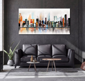 Modern Abstract Canvas Wall Art Print Poster | Home Decor | Stretched 1 Panel - City