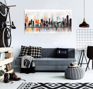 Modern Abstract Canvas Wall Art Print Poster | Home Decor | Stretched 1 Panel - City