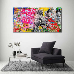 Banksy | Urban Graffiti Canvas Wall Art Print Poster | Home Decor | Stretched 1 Panel - Love is all we need