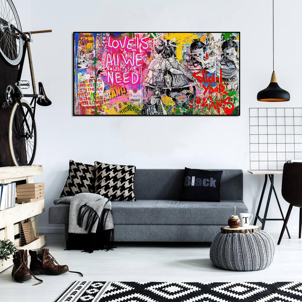 Pine Stretched  Framed 1 Panel - Banksy - Love is all we need