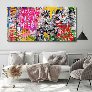 Banksy | Urban Graffiti Canvas Wall Art Print Poster | Home Decor | Stretched 1 Panel - Love is all we need