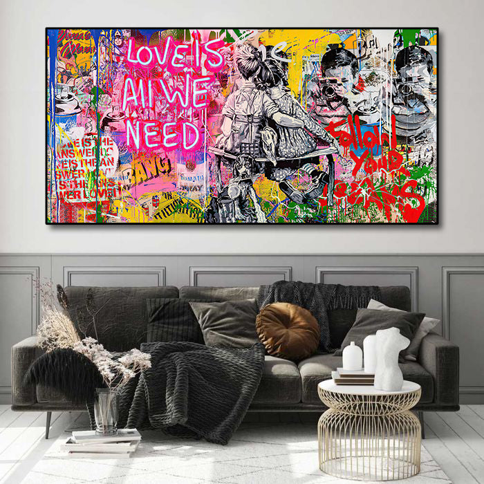 Pine Stretched  Framed 1 Panel - Banksy - Love is all we need