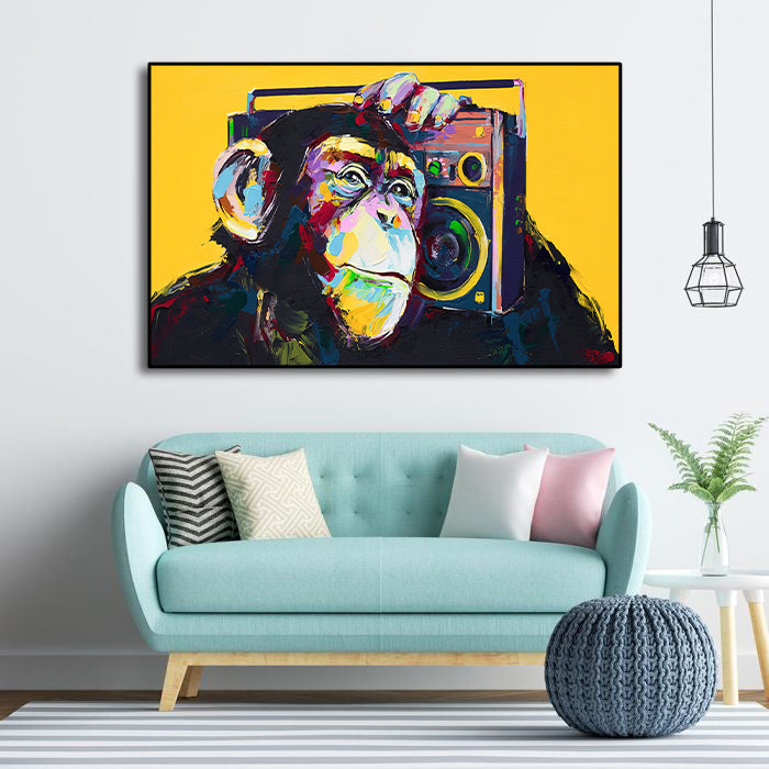 Modern Pop Art Canvas Wall Art Print Poster | Home Decor | Stretched 1 Panel - DJ Monkey