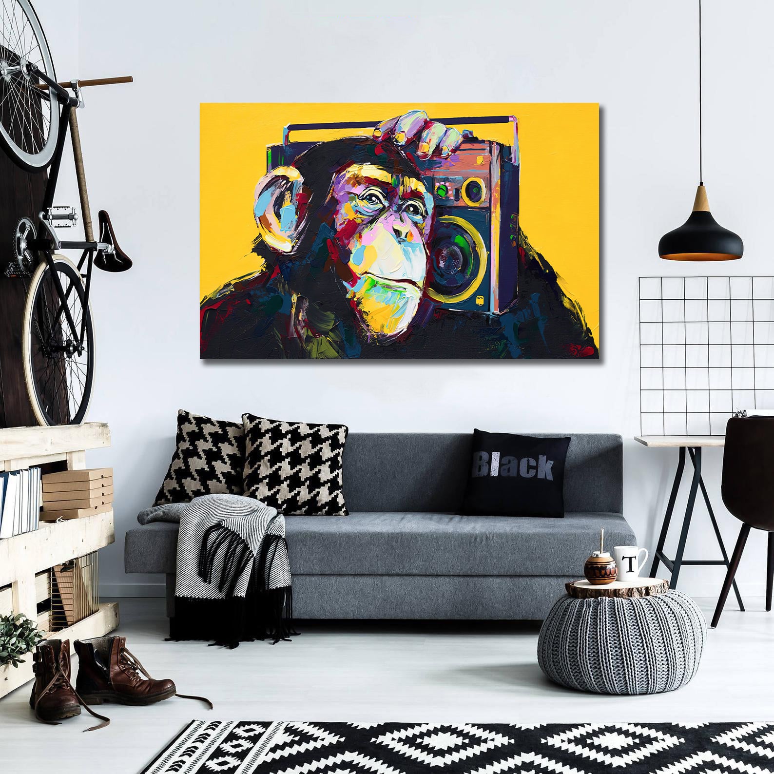 Modern Pop Art Canvas Wall Art Print Poster | Home Decor | Stretched 1 Panel - DJ Monkey