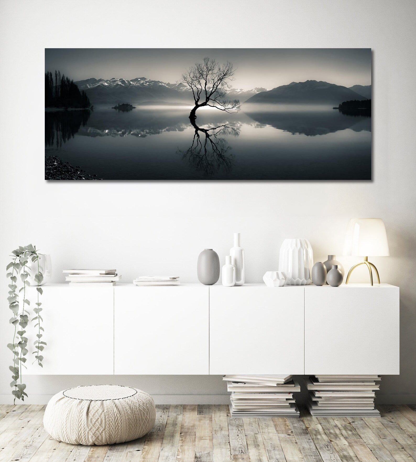 Modern Landscape Canvas Wall Art Print Poster | Home Decor | Stretched 1 Panel - Lake Wanaka