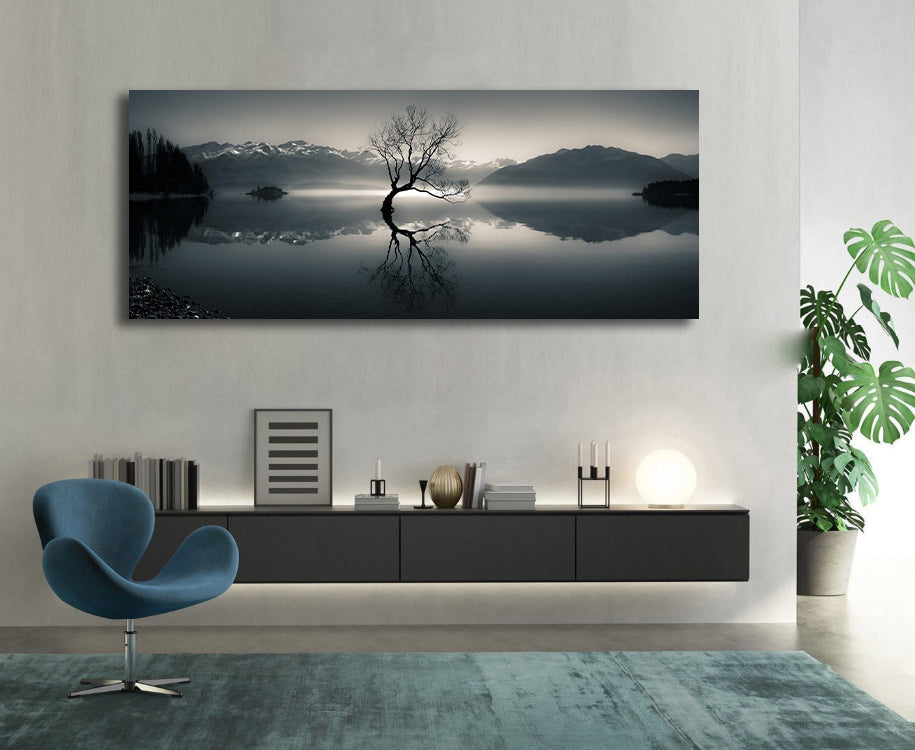 Modern Landscape Canvas Wall Art Print Poster | Home Decor | Stretched 1 Panel - Lake Wanaka