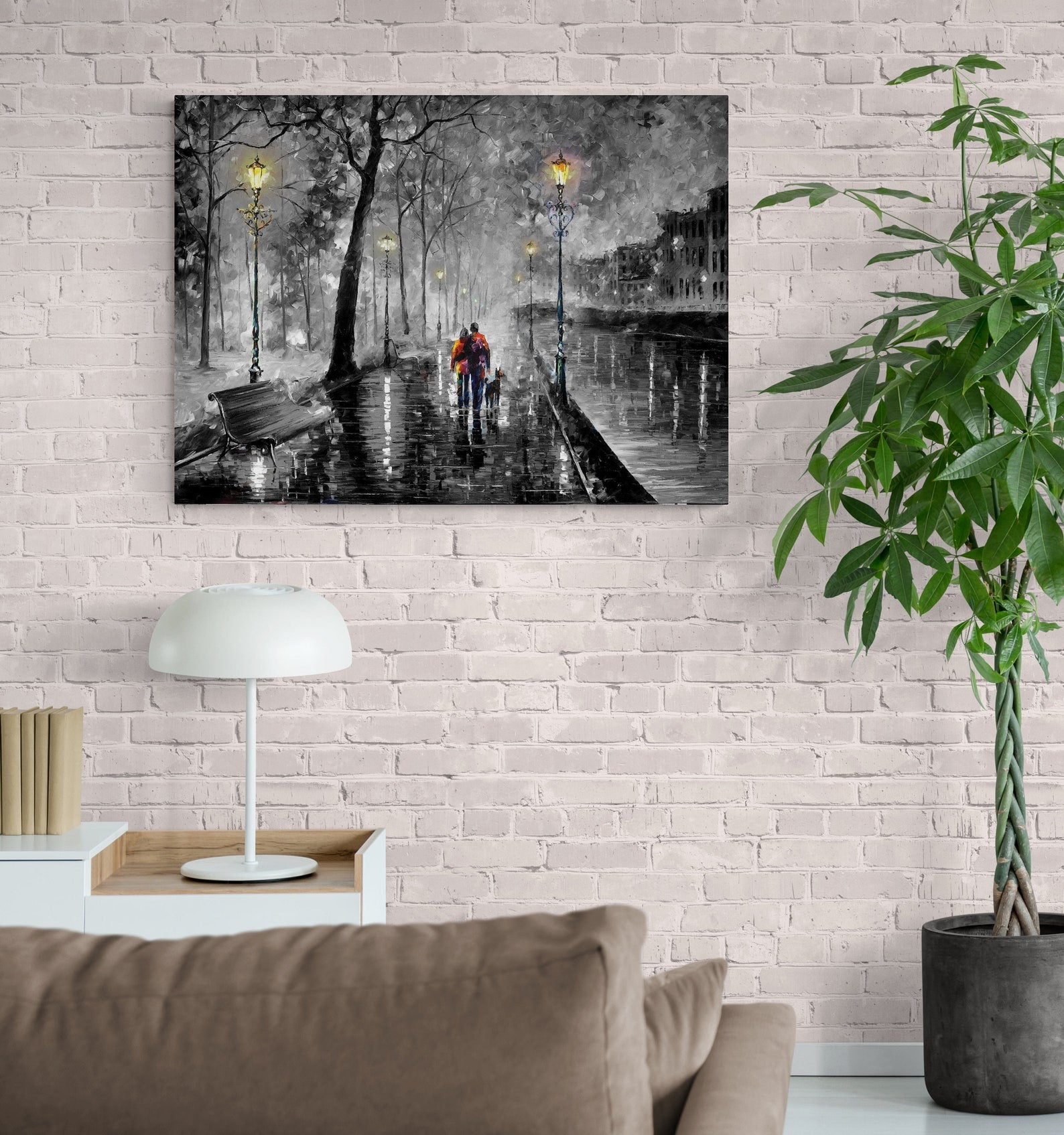 Pine Stretched  Framed 1 Panel - Raining Night
