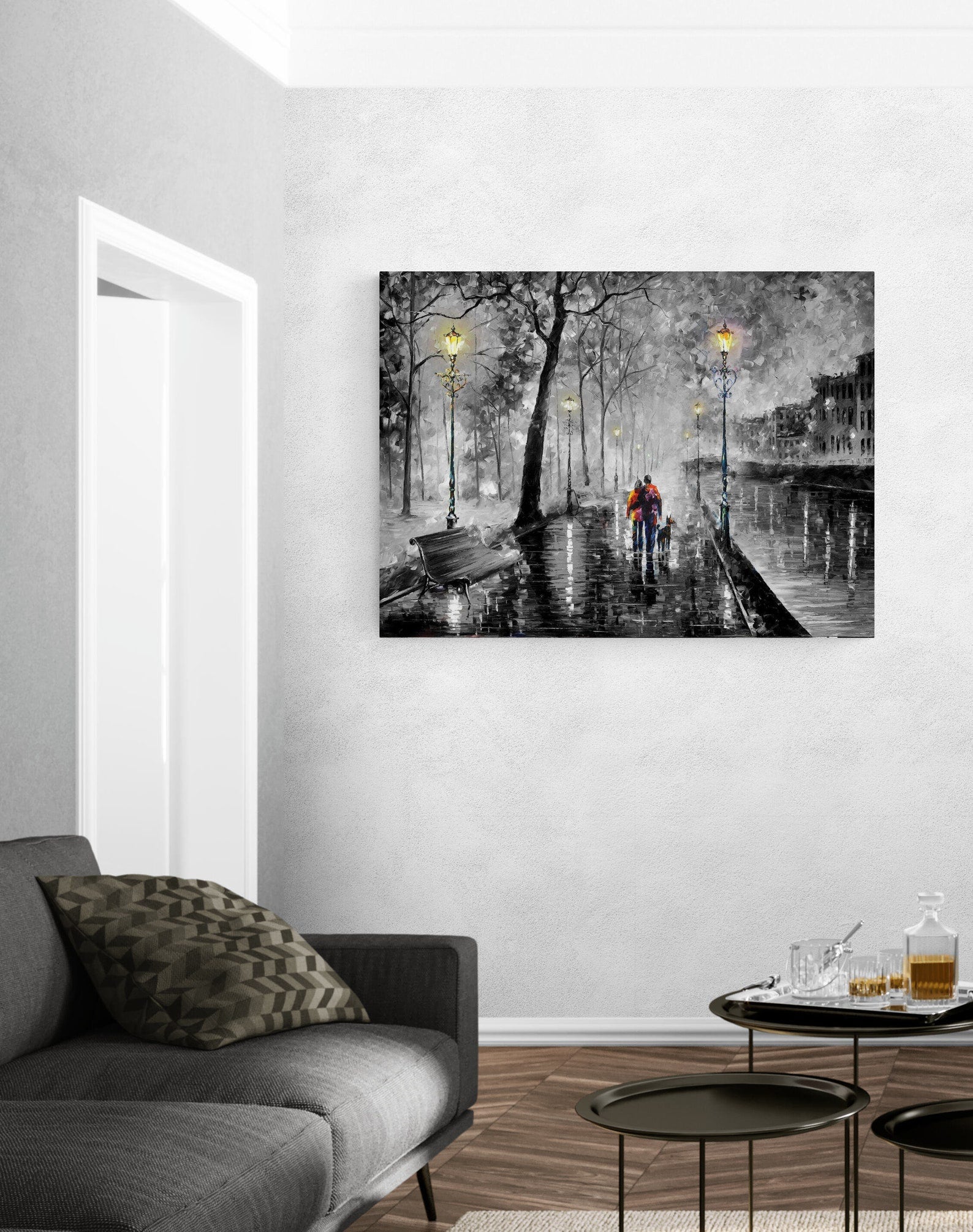 Pine Stretched  Framed 1 Panel - Raining Night