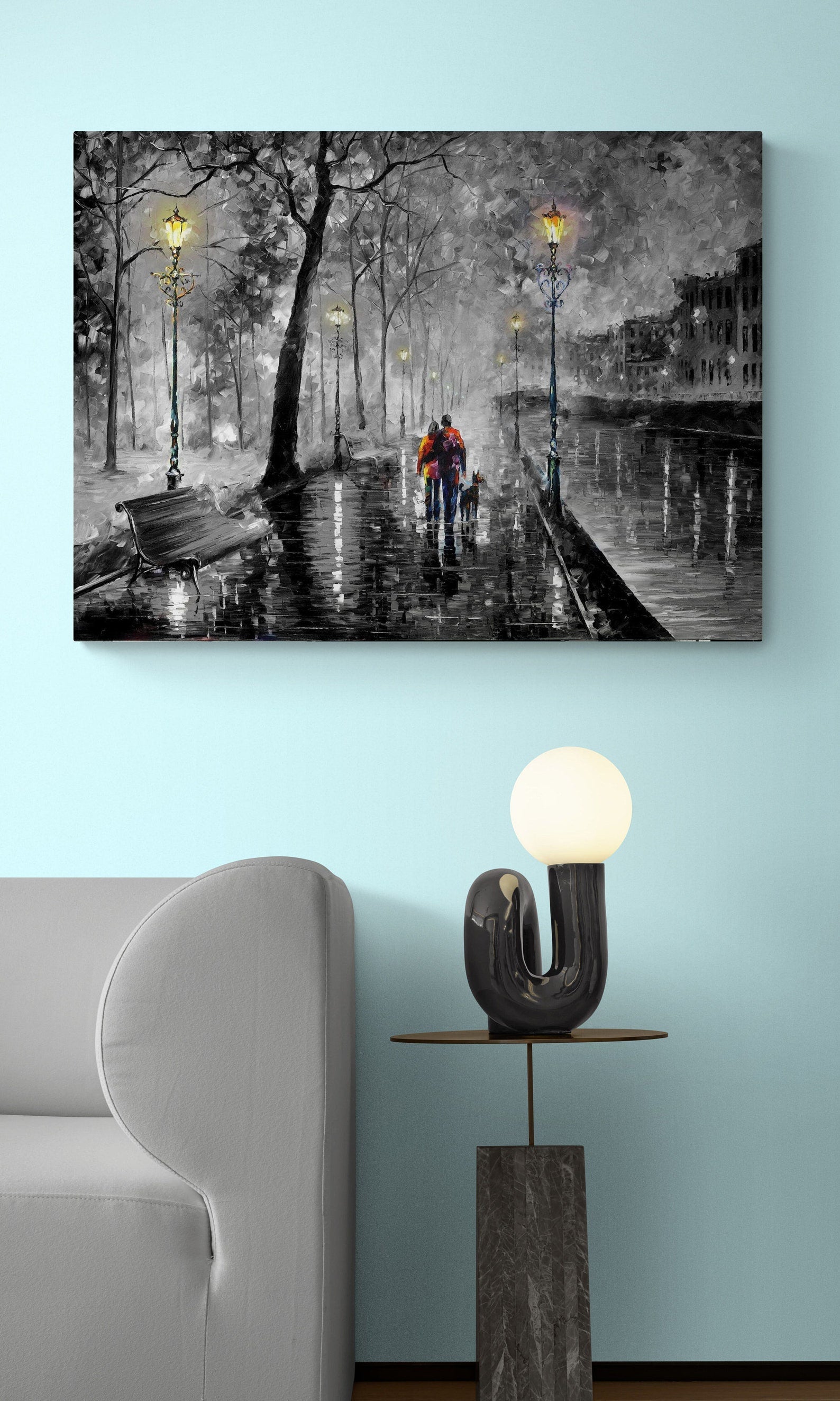 Pine Stretched  Framed 1 Panel - Raining Night