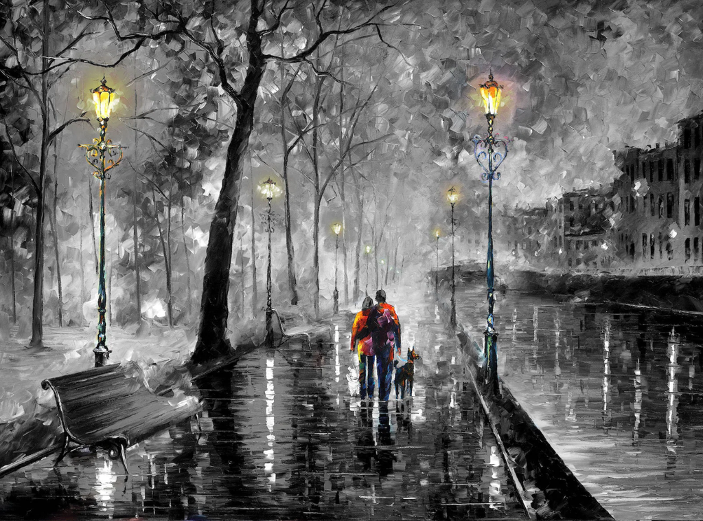 Pine Stretched  Framed 1 Panel - Raining Night